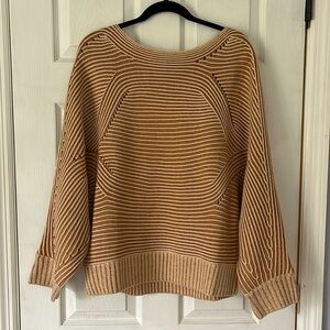 Magnolia Boutique Two Tone Boatneck Camel Ribbed Sweater Size Large